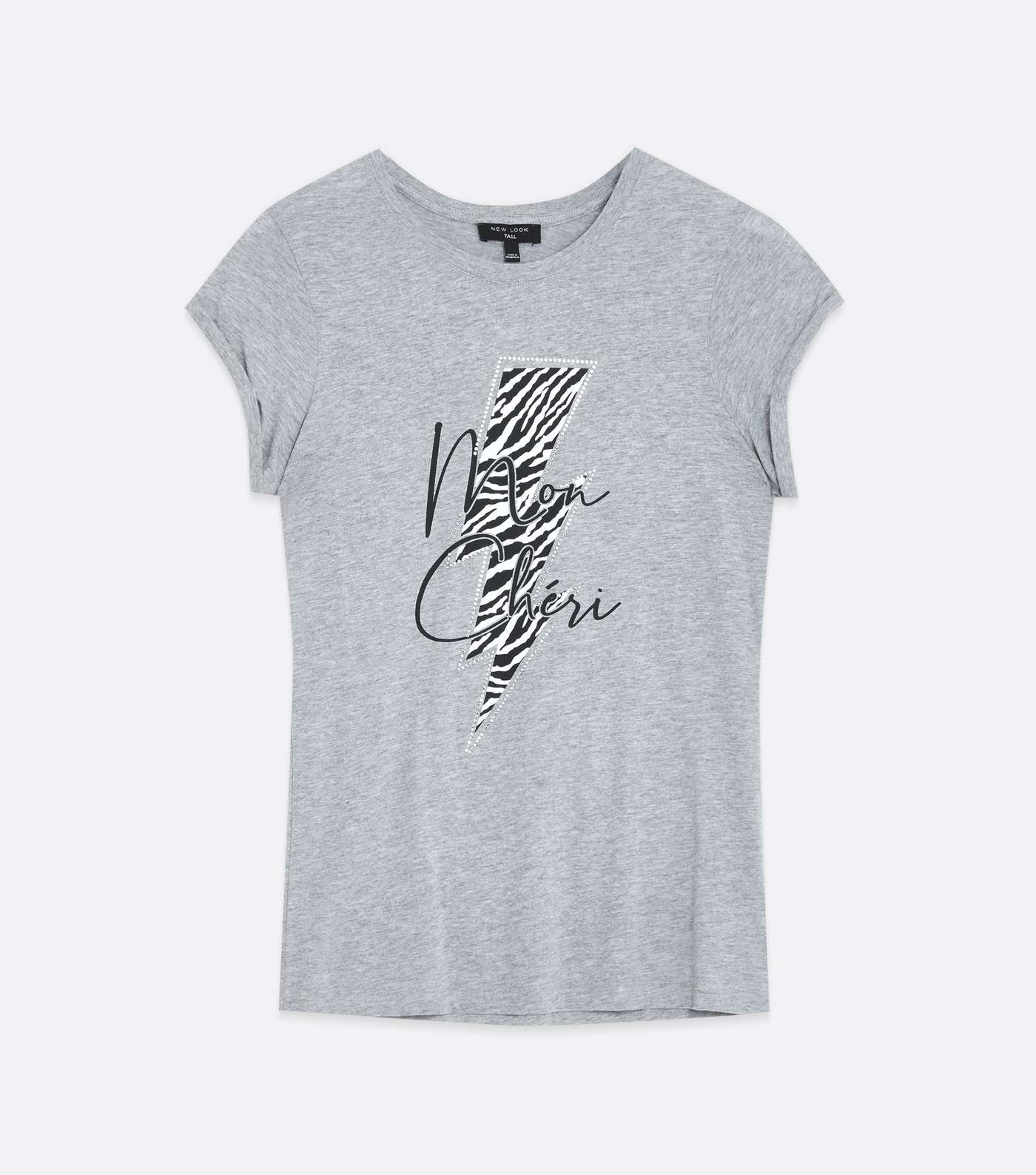 Tall Grey Zebra Print Lightning Bolt Logo T-Shirt Image 5