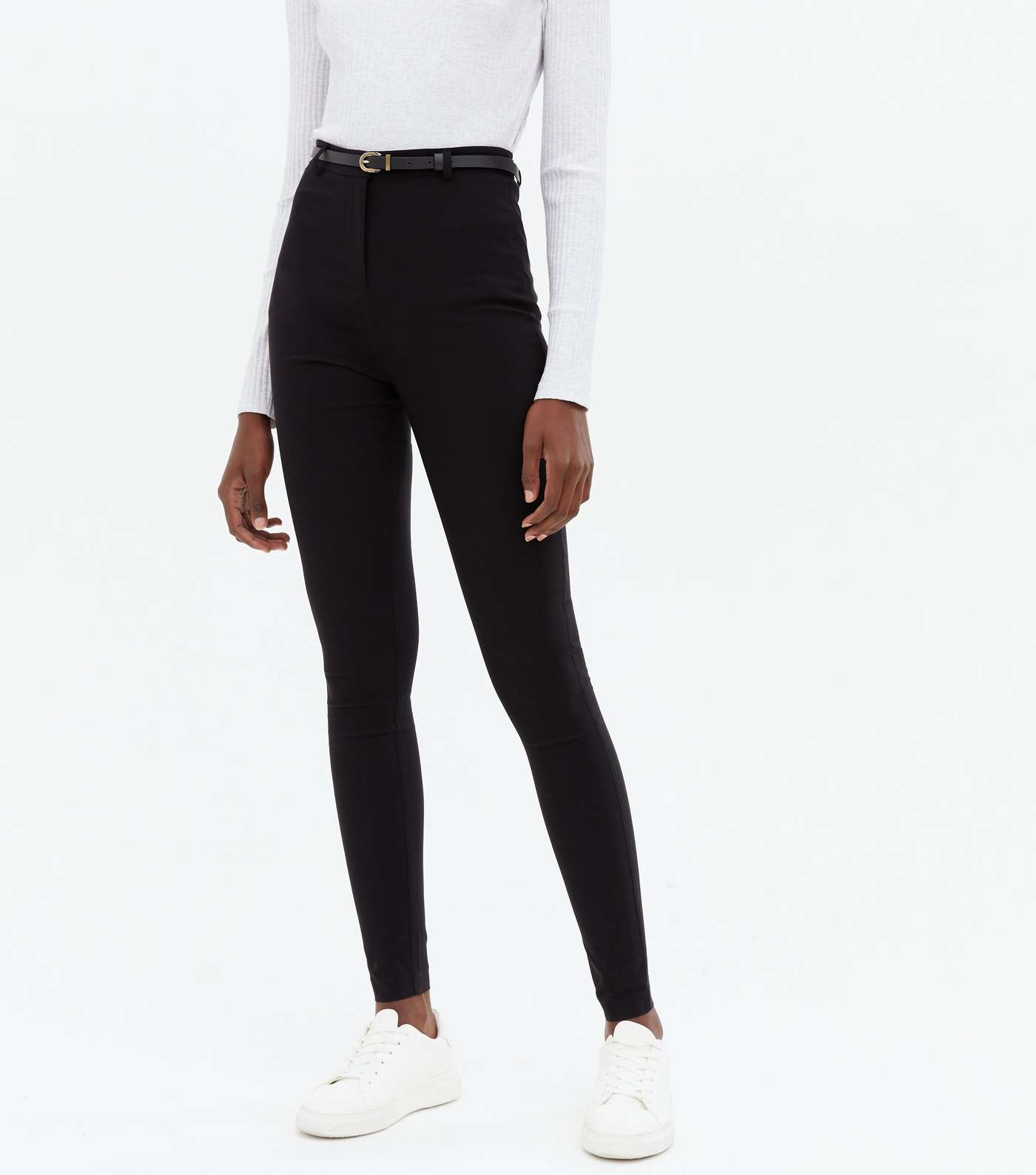 Tall Black Slim Stretch Belted Trousers Image 2