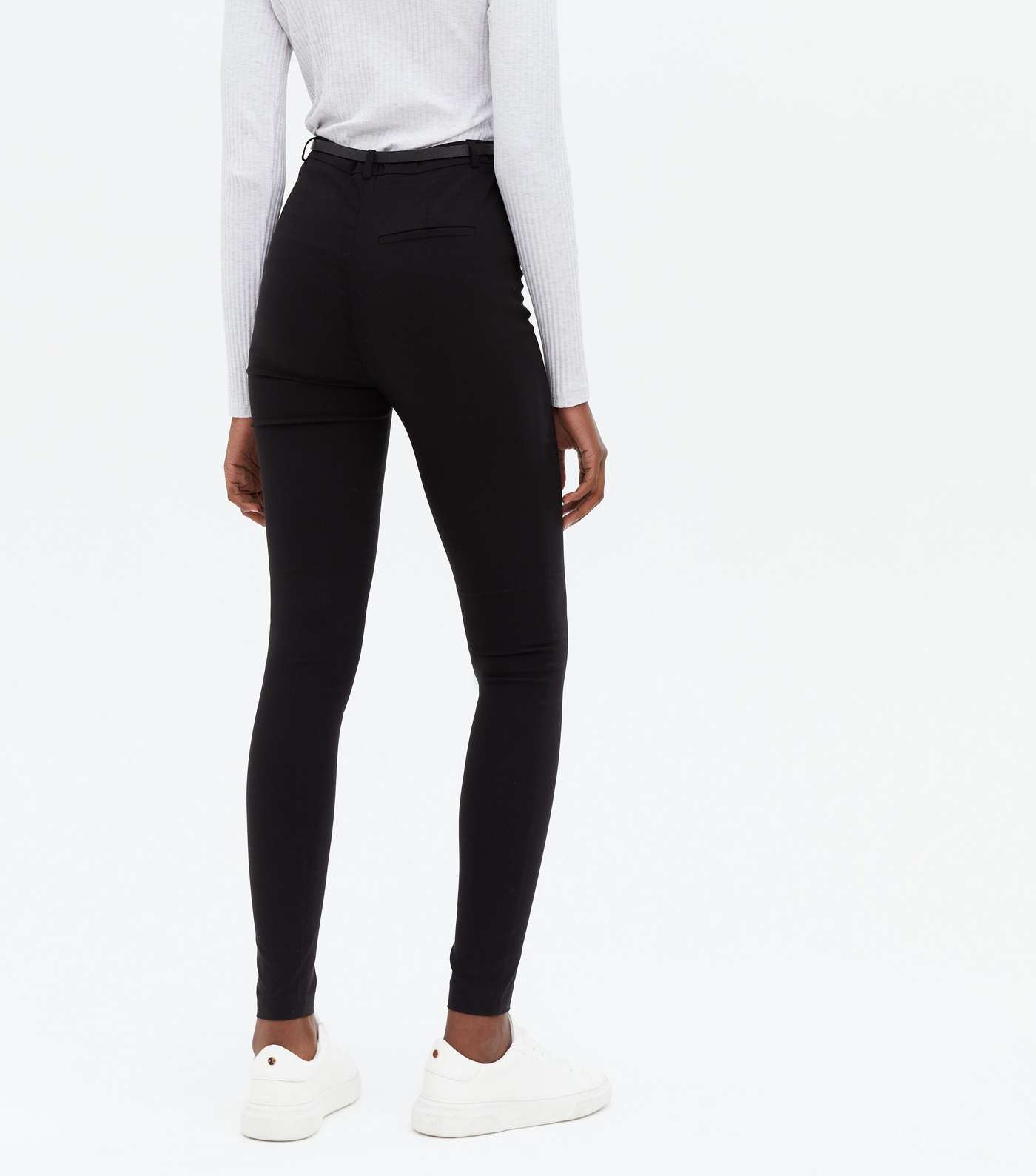 Tall Black Slim Stretch Belted Trousers Image 4
