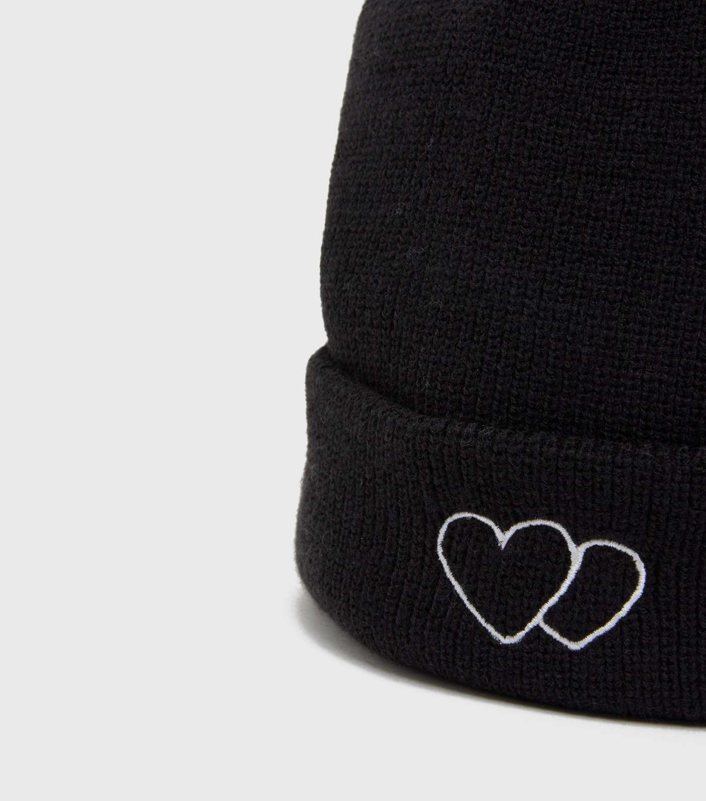 Girls Black Heart Embroidered Beanie Image 3