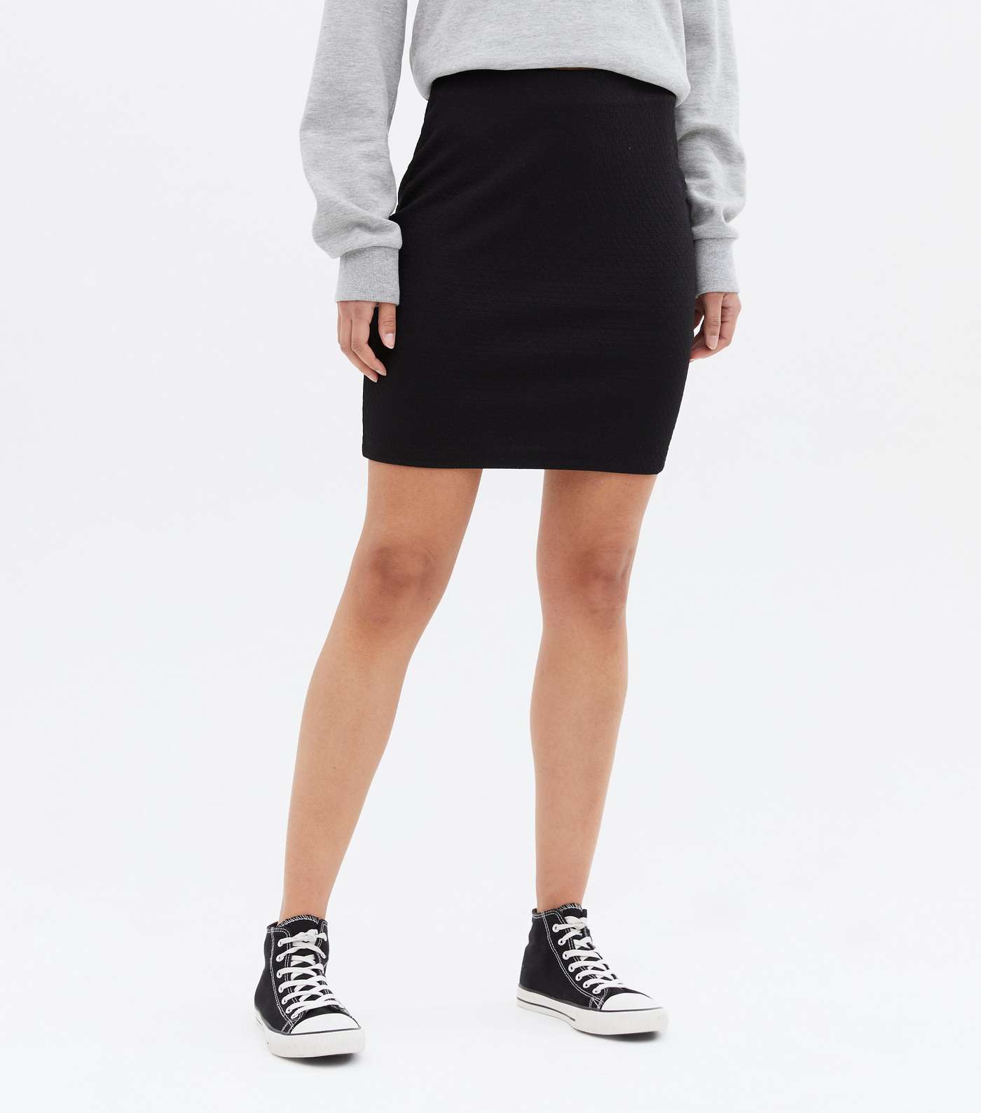 Tall Black Textured Mini Tube Skirt Image 2