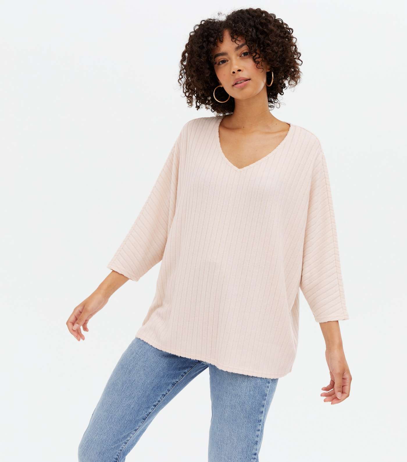 Tall Cream Brushed Fine Knit V Neck Top