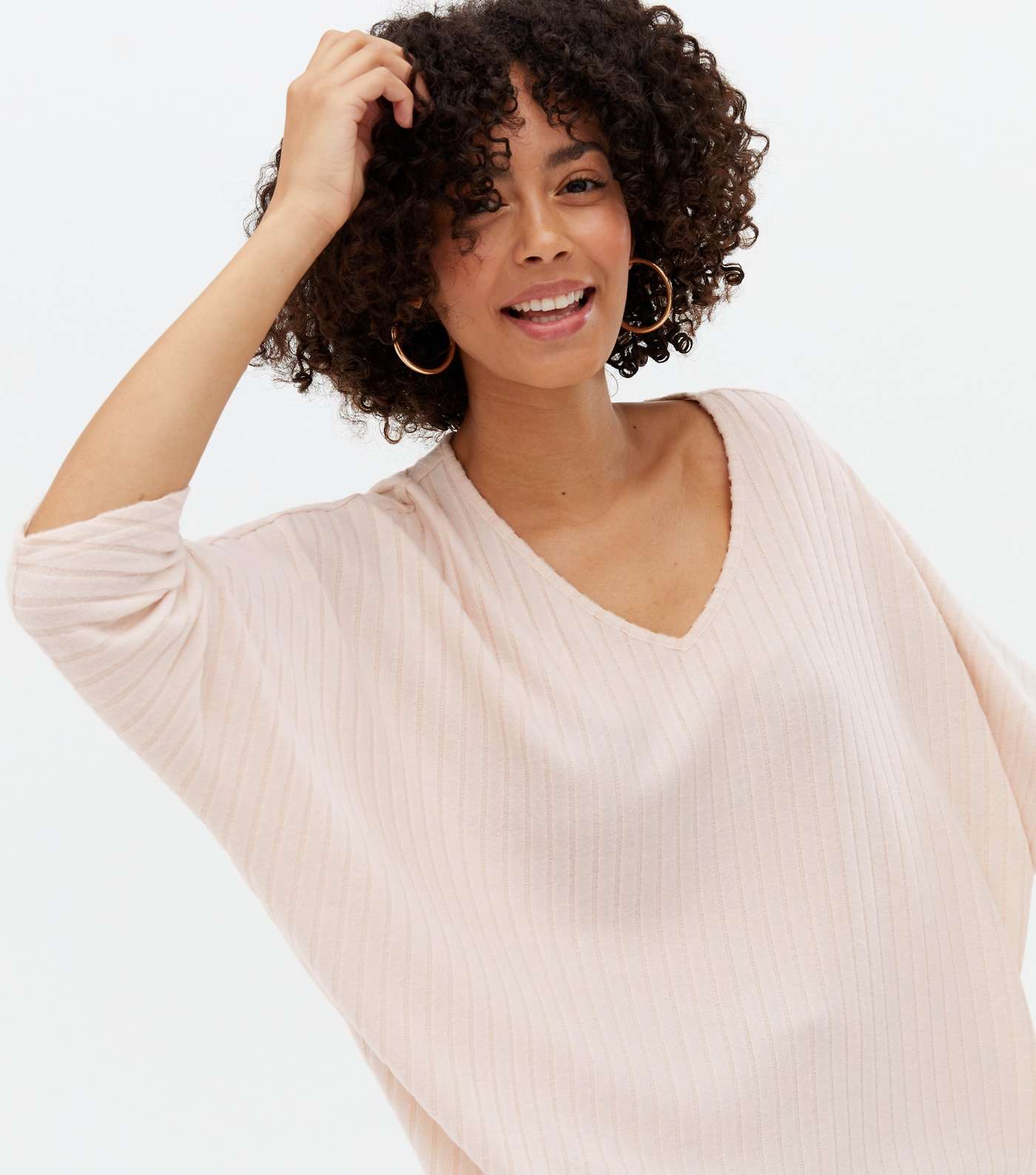 Tall Cream Brushed Fine Knit V Neck Top Image 3