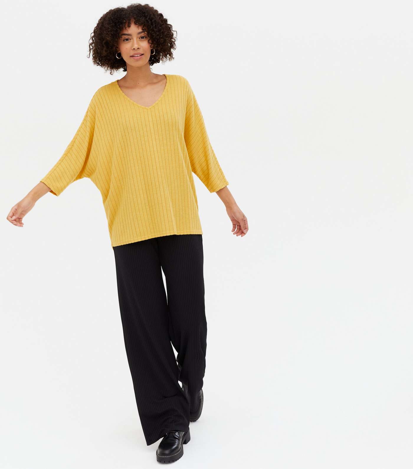 Tall Yellow Brushed Fine Knit V Neck Top Image 2