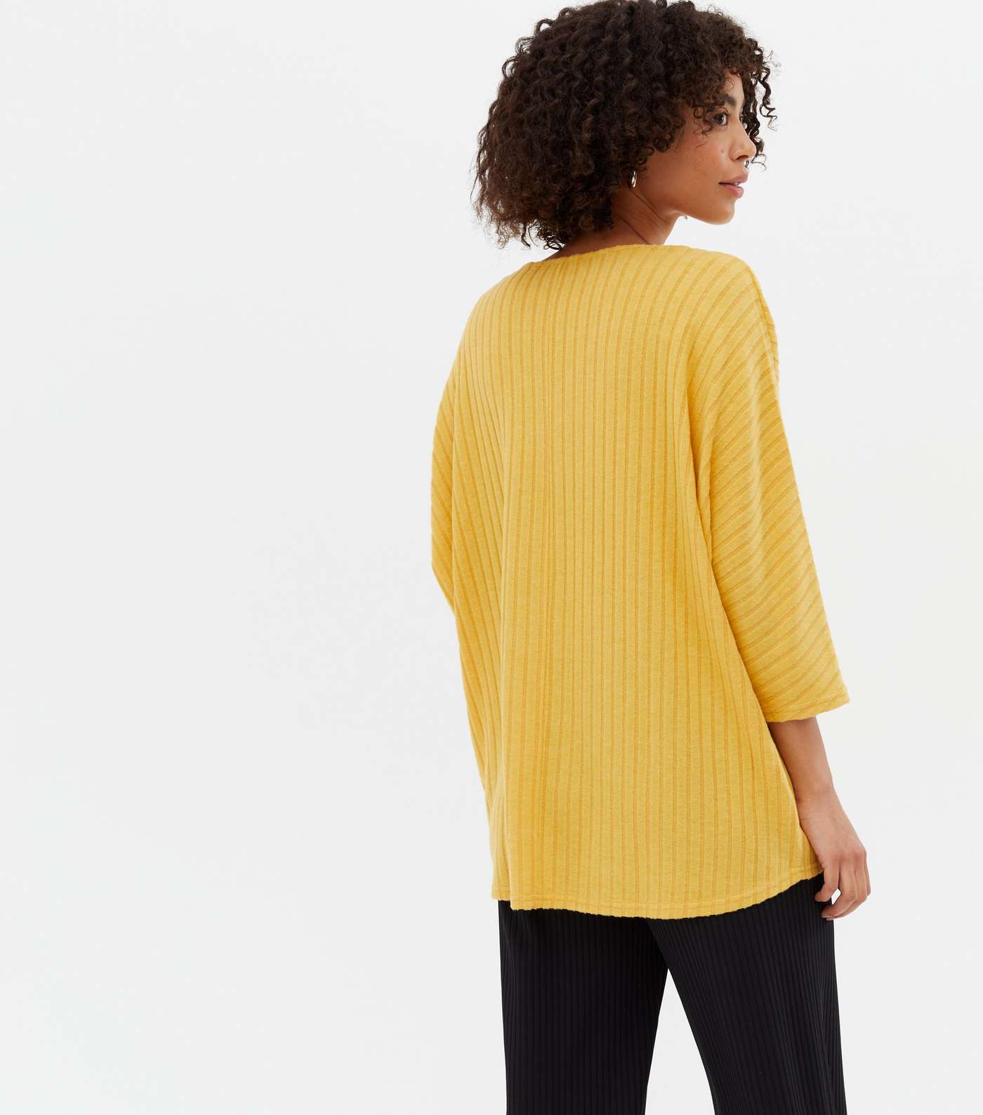 Tall Yellow Brushed Fine Knit V Neck Top Image 4
