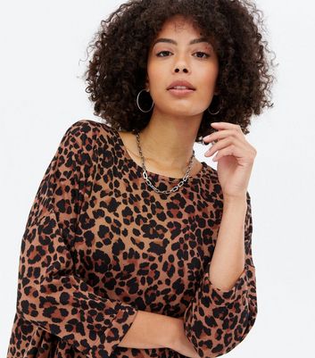 Tall Brown Leopard Print Fine Knit Step Hem Top New Look