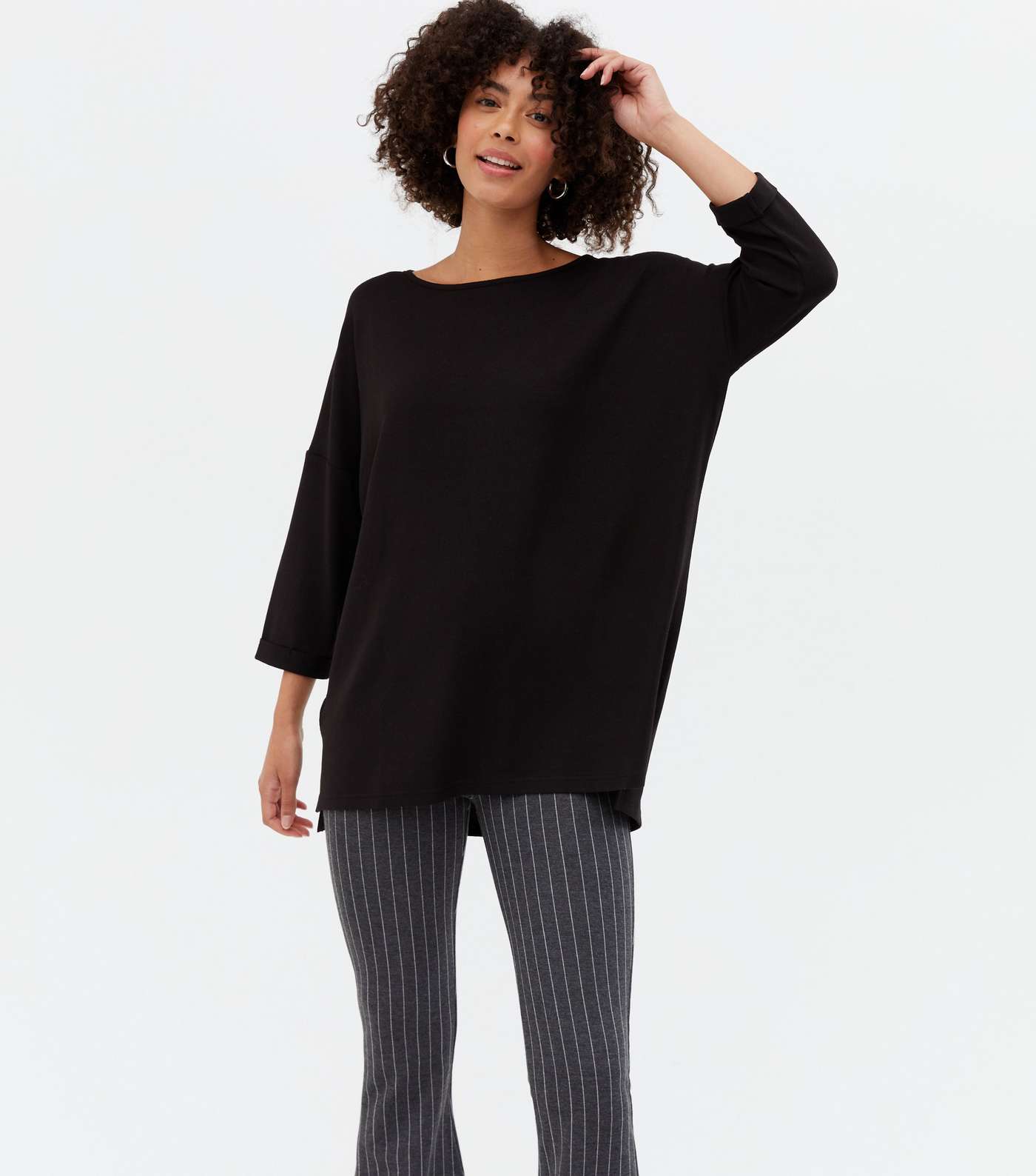Tall Black Soft Fine Knit Oversized Top