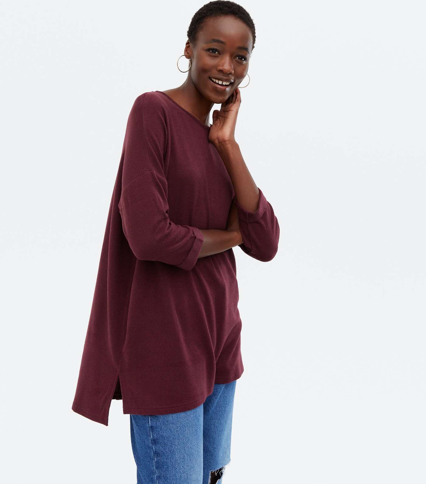 Tall Burgundy Soft Fine Knit Oversized Top