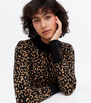 leopard print polo neck jumper