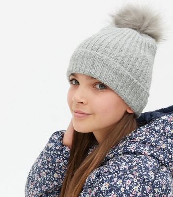 Ladies grey hot sale bobble hat