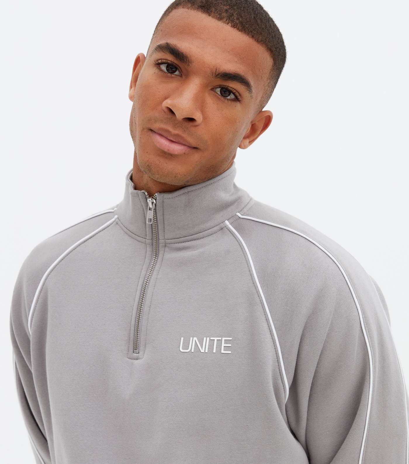 Pale Grey Unite Logo Piped High Neck Sweatshirt Image 3