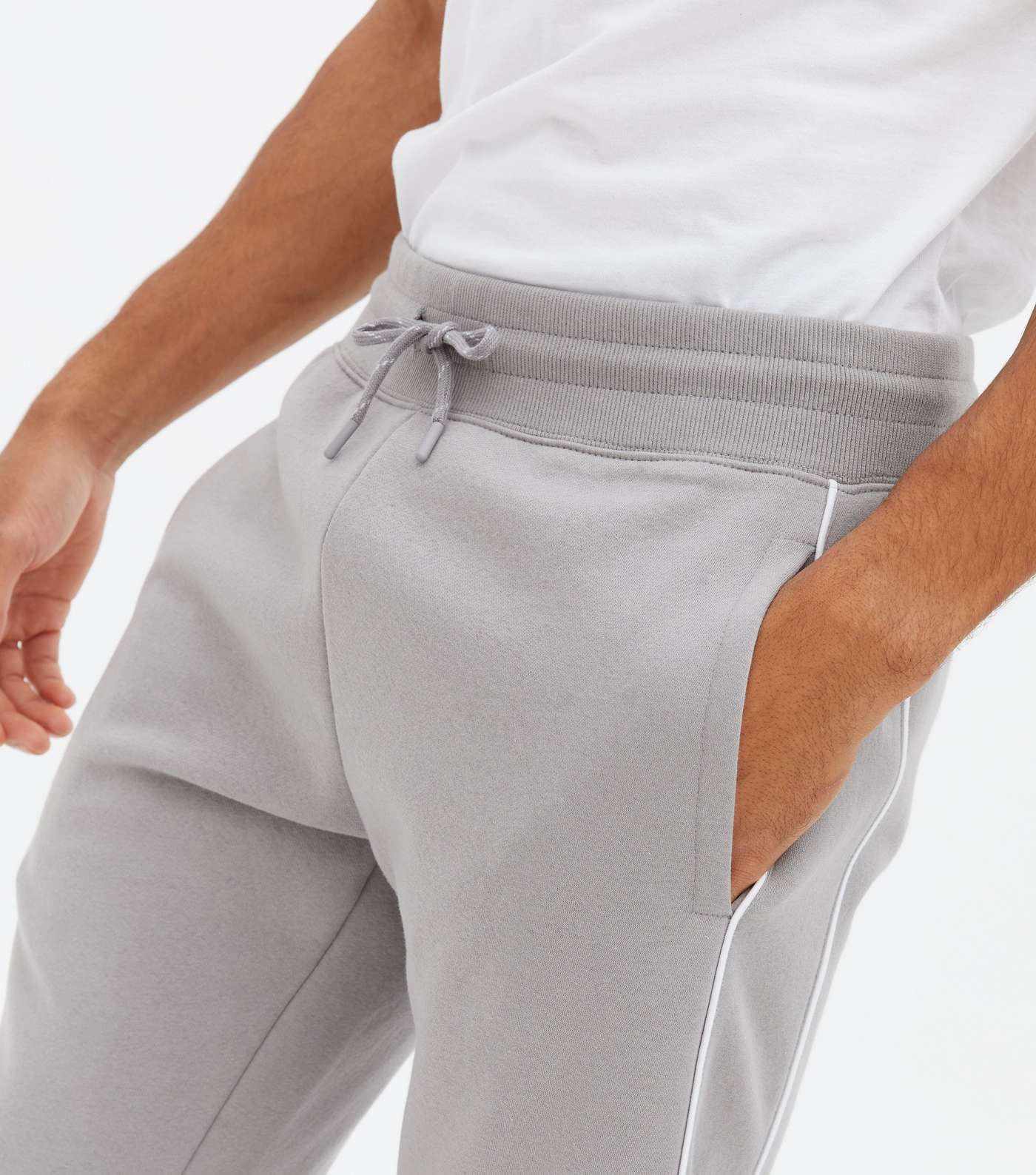 Pale Grey Piped Tie Waist Joggers Image 3