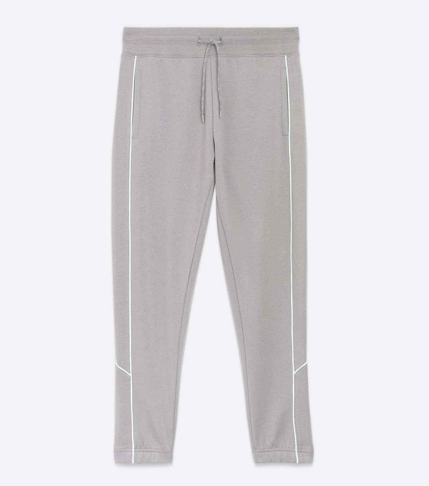 Pale Grey Piped Tie Waist Joggers Image 5