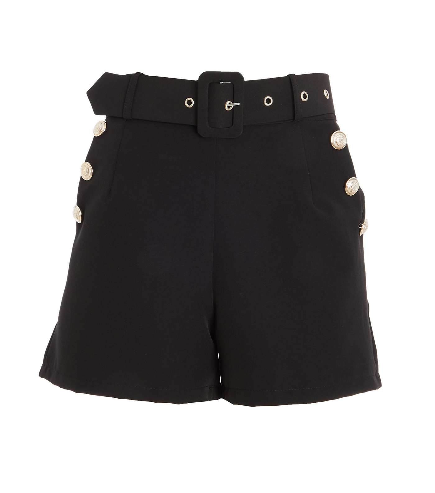 QUIZ Black Button Belted High Waist Shorts  Image 4