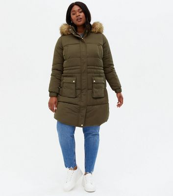 navy padded coat with faux fur hood