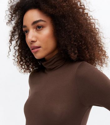 brown roll neck bodysuit