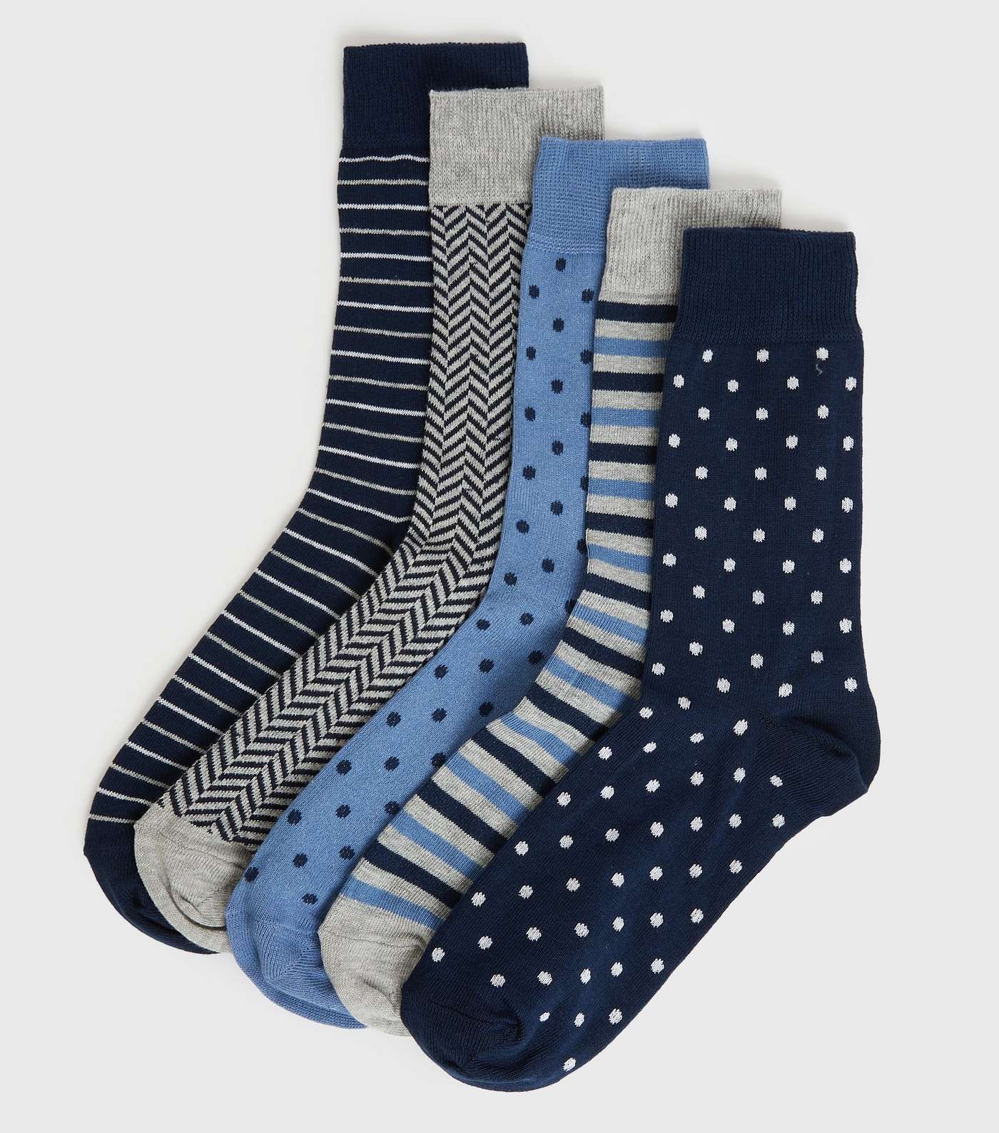 5 Pack Blue and Grey Mixed Pattern Socks