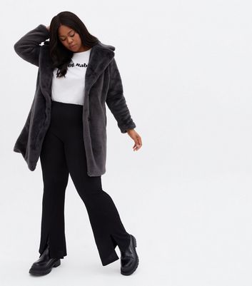 Curves Dark Grey Faux Fur Coat | New Look