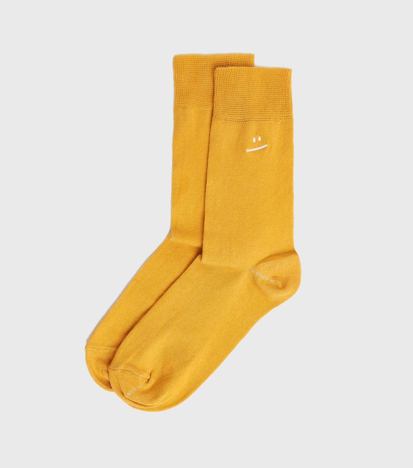 Yellow Straight Face Embroidered Socks