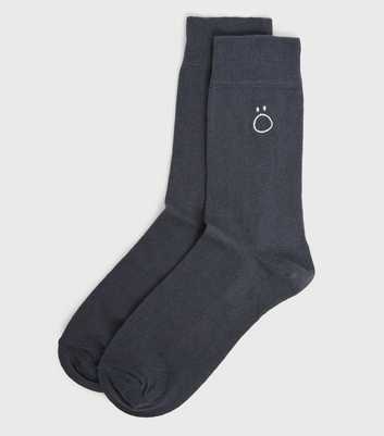Dark Grey Embroidered Surprised Face Socks