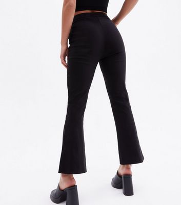 Petite Black Zip Flared Trousers | New Look