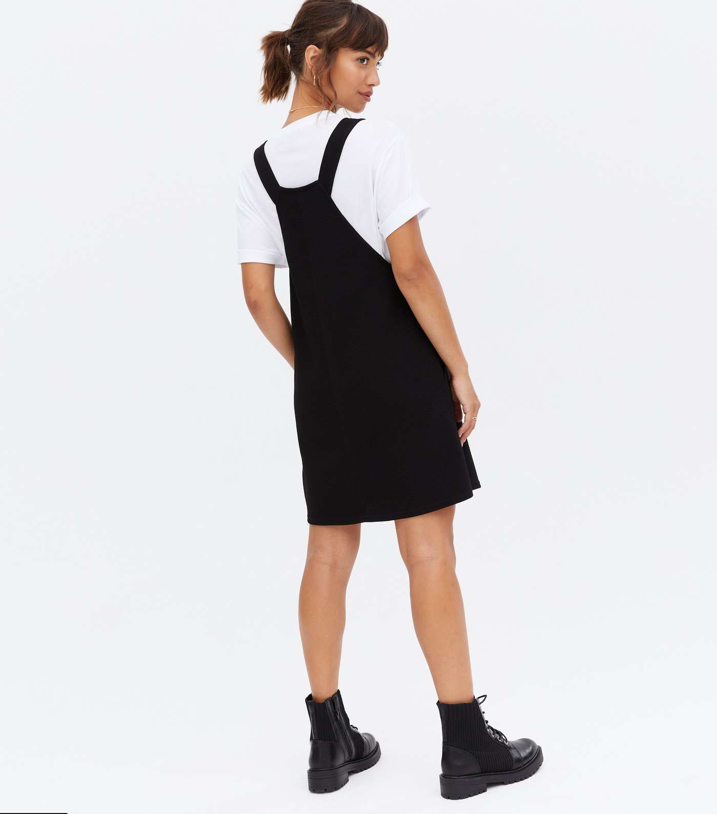 Black Crepe Pocket Front Pinafore Dress Image 4