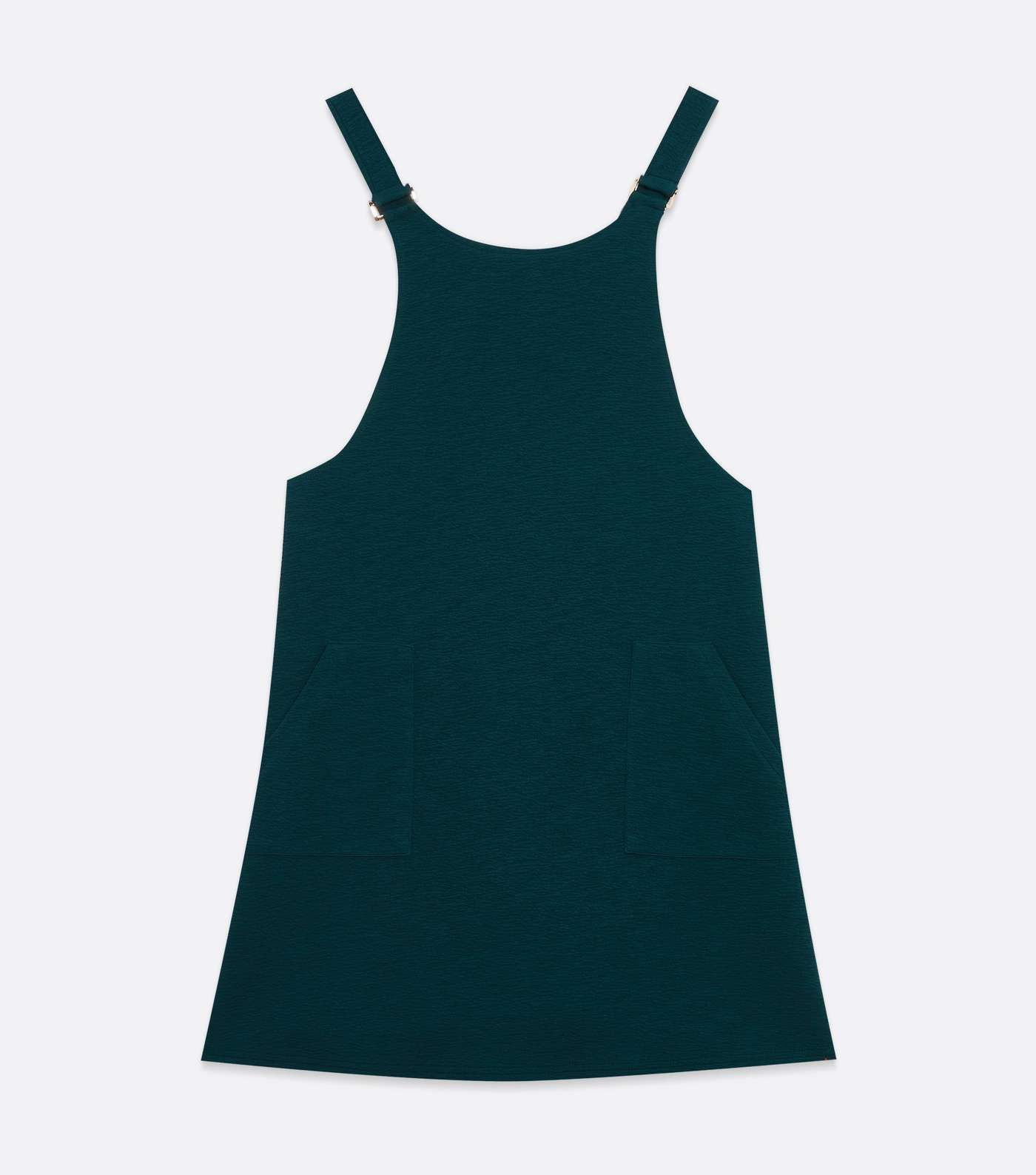 Dark Green Crepe Pocket Front Pinafore Dress Image 5
