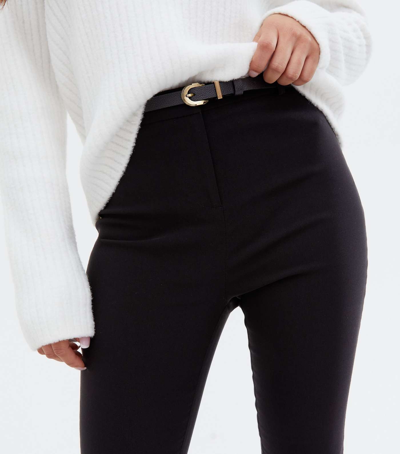 Petite Black Belted Slim Trousers Image 3
