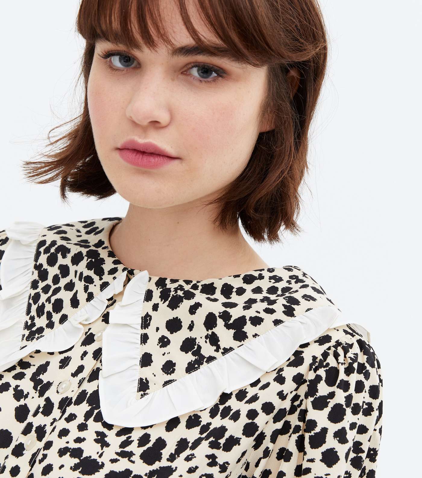 Brown Leopard Print Frill Collar Long Sleeve Midi Dress Image 3