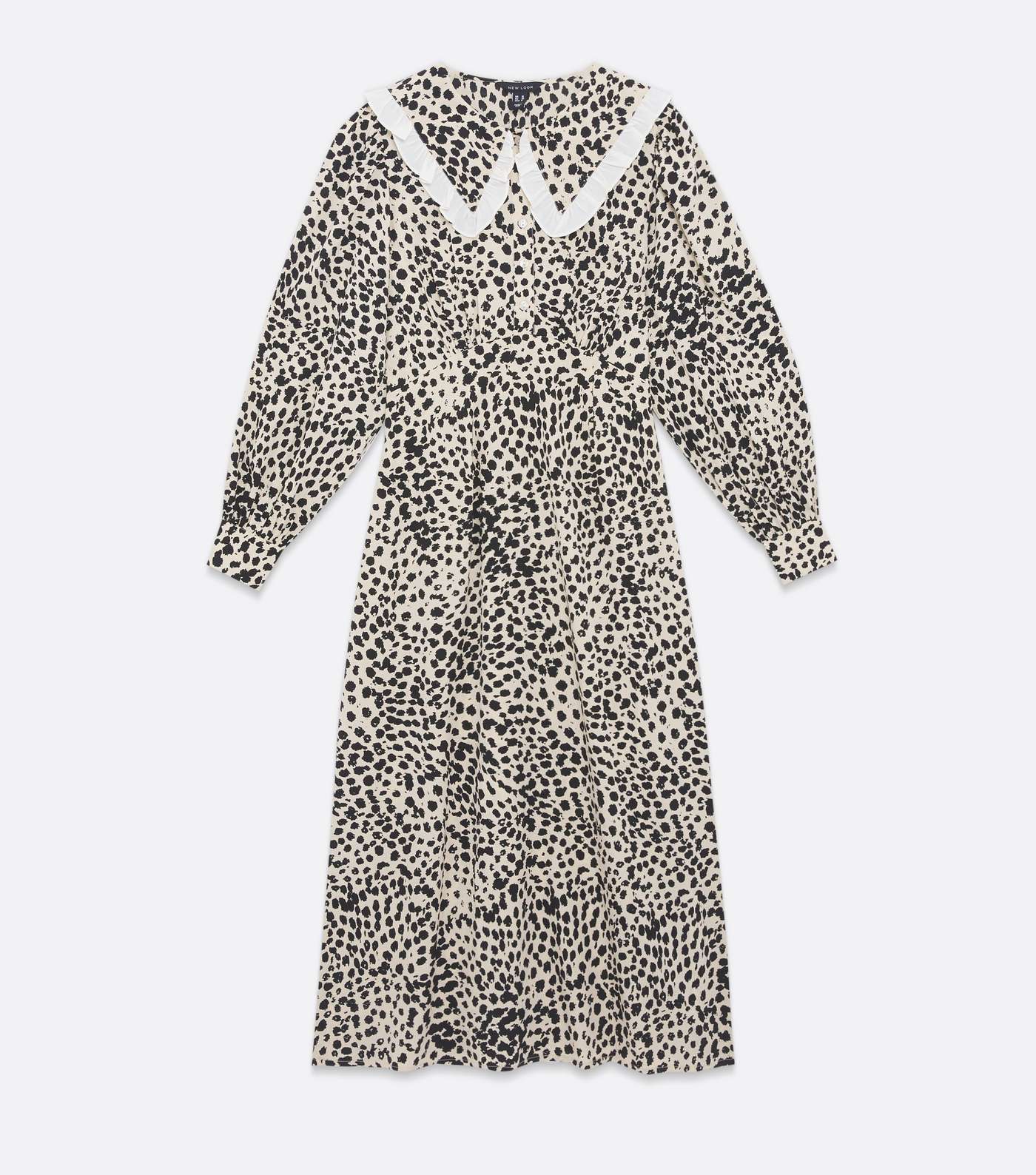 Brown Leopard Print Frill Collar Long Sleeve Midi Dress Image 5