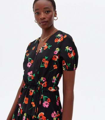 H&m black hotsell floral wrap dress