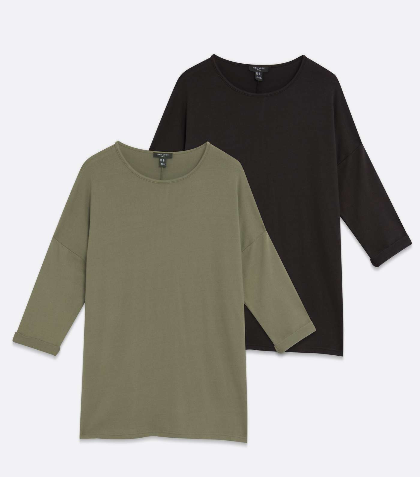 Tall 2 Pack Khaki and Black Fine Knit 3/4 Sleeve Long Tops Image 5