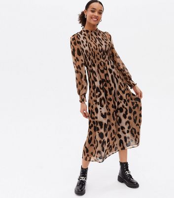 High neck leopard print best sale midi dress