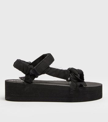 Truffle Collection Black Ruched Strap Flatform Sandals | New Look