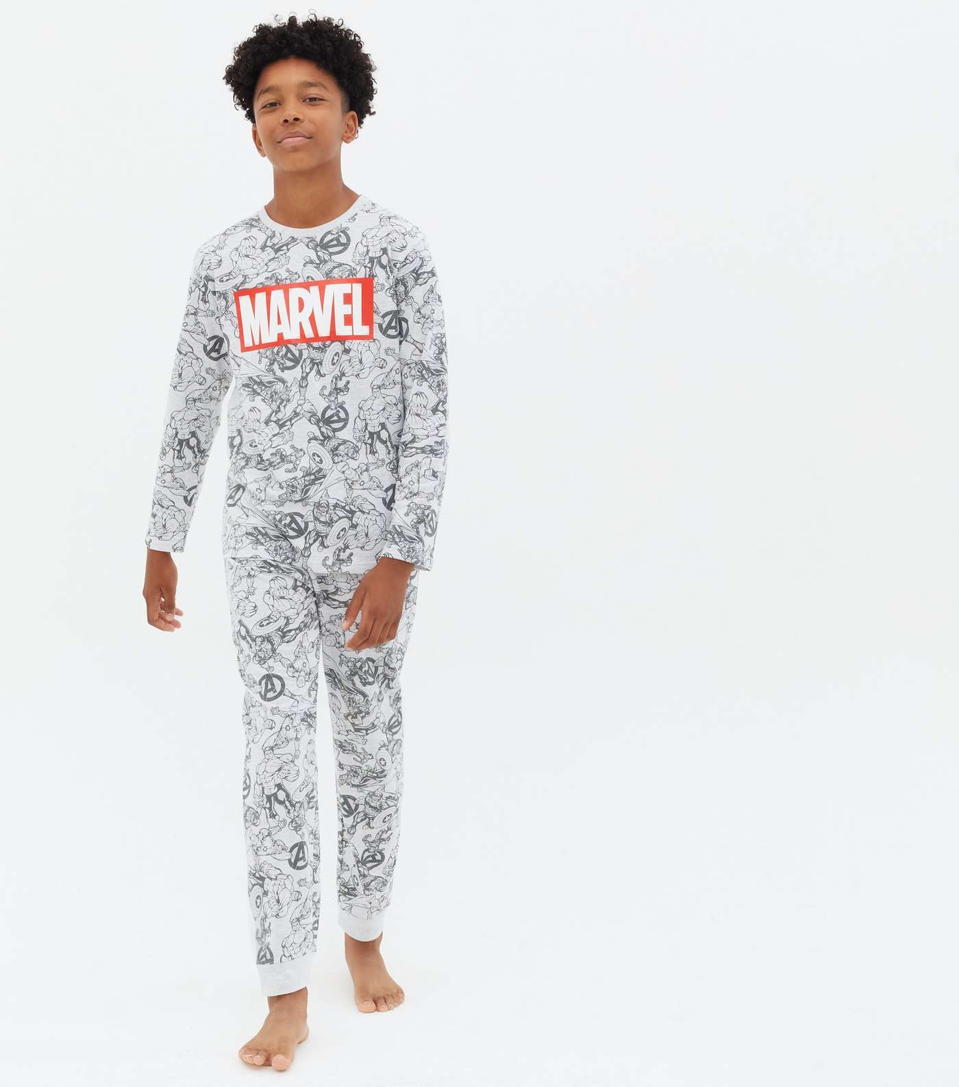 Boys Grey Marl Jogger Pyjama Set with Marvel Logo