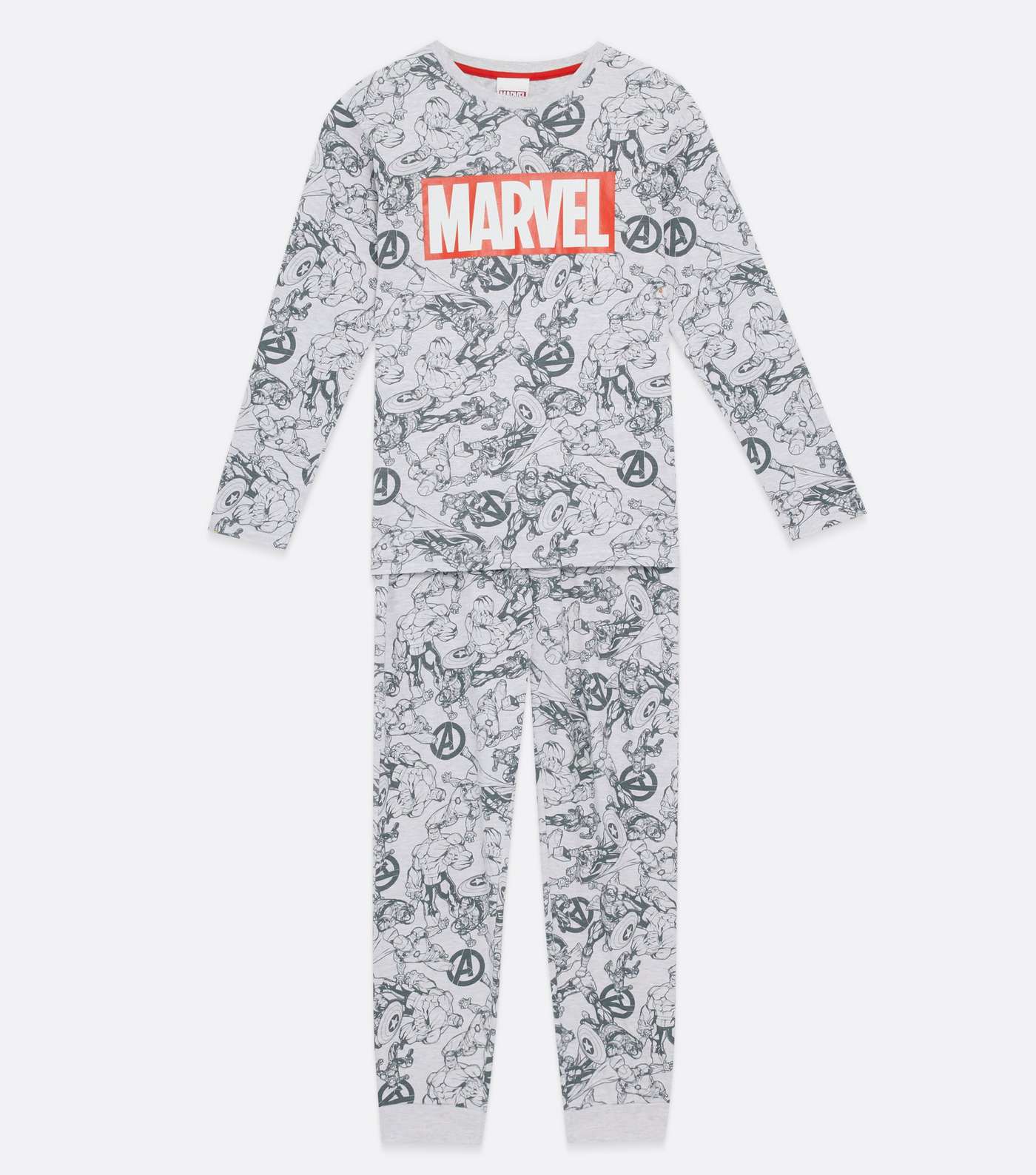 Boys Grey Marl Jogger Pyjama Set with Marvel Logo Image 5