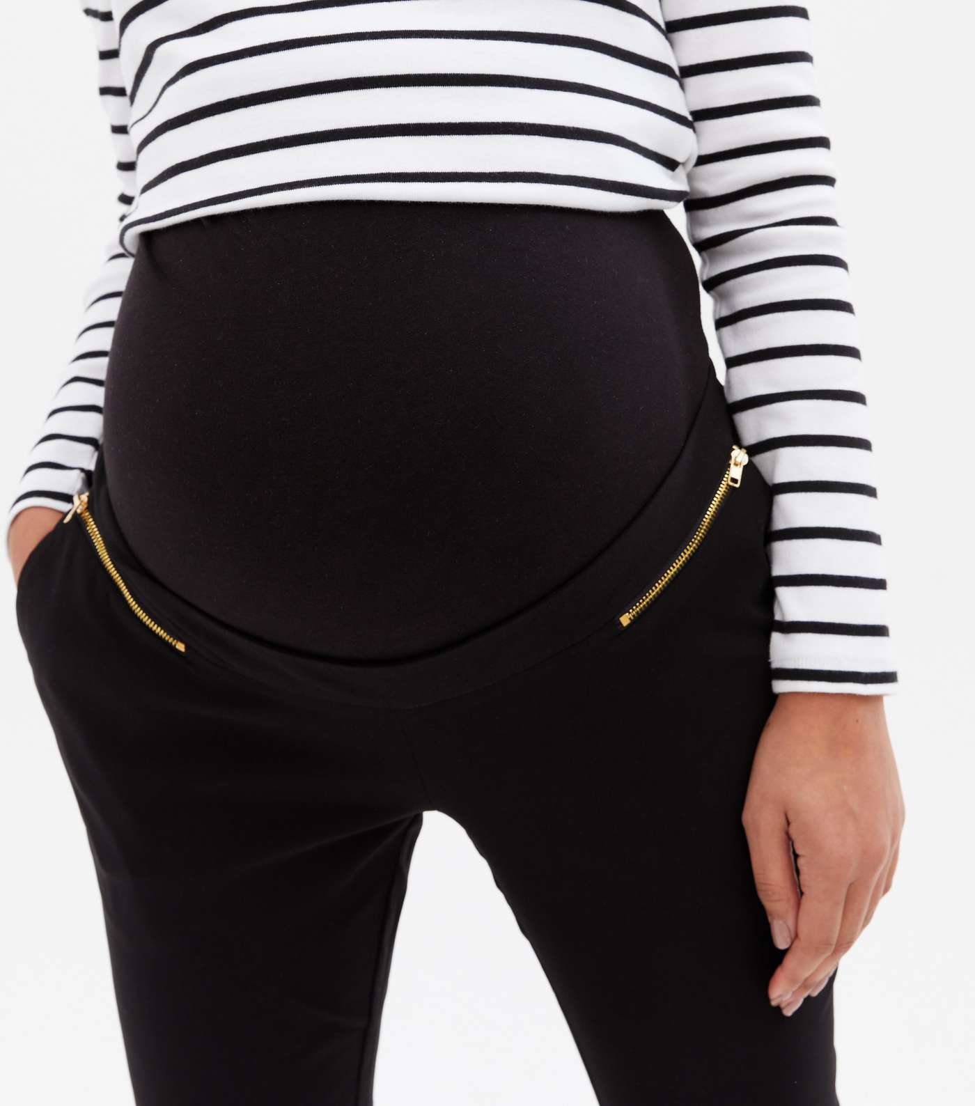 Maternity Black Zip Over Bump Slim Long Trousers Image 3