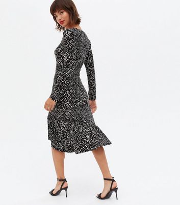 Click to view product details and reviews for Blue Vanilla Black Spot Sweetheart Neck Midi Dress New Look.