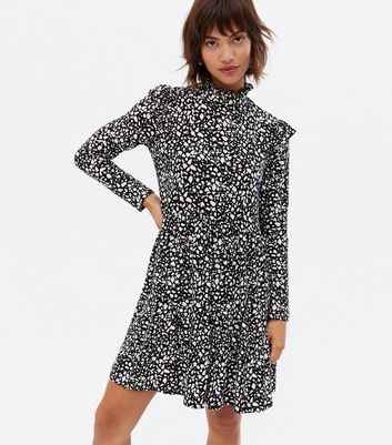 Click to view product details and reviews for Blue Vanilla Black Animal Print High Neck Mini Smock Dress New Look.