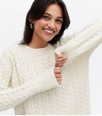 white cable knit jumper