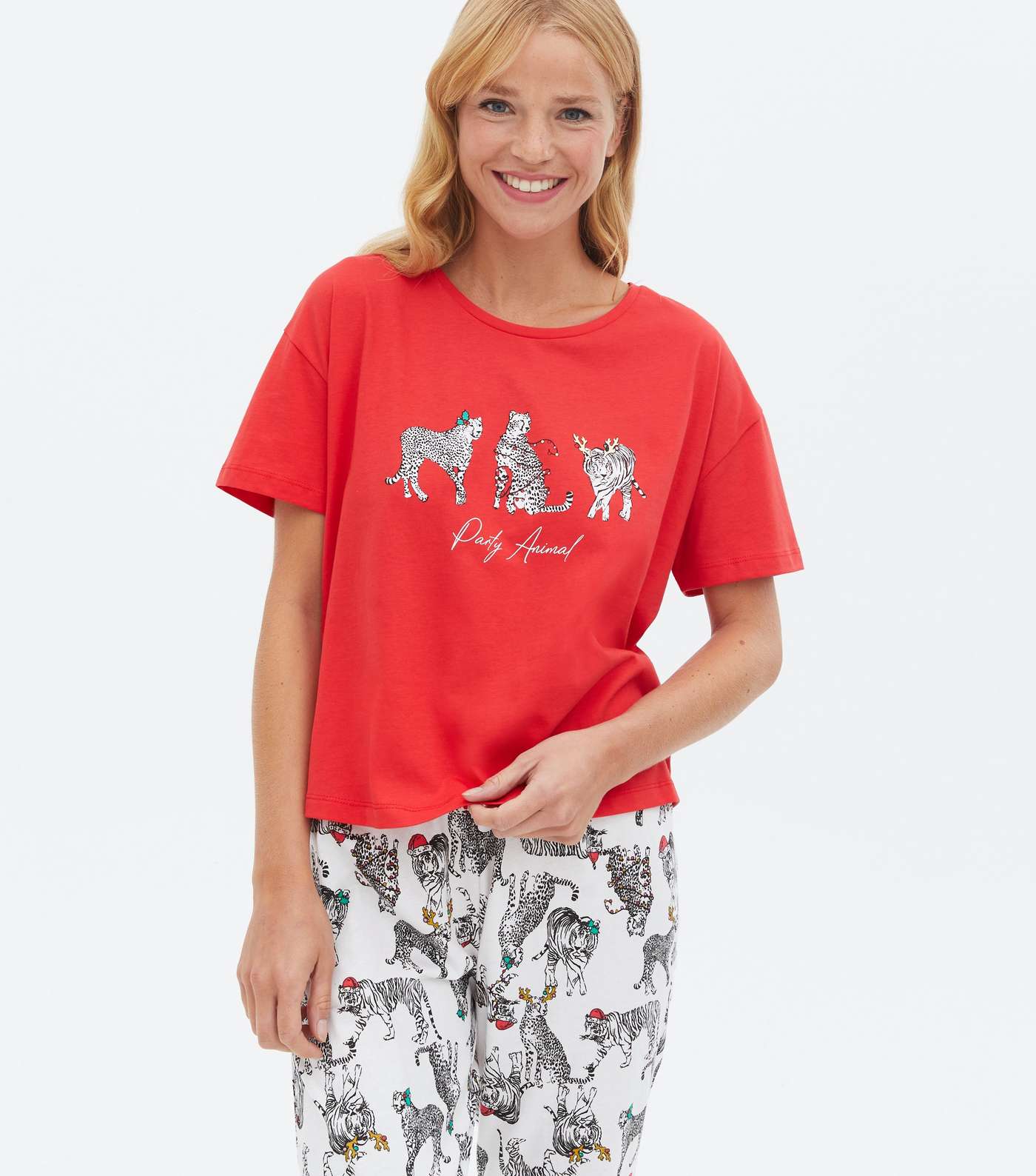Red Cheetah Party Animal Logo Matching Family Christmas Pyjama Set Image 2