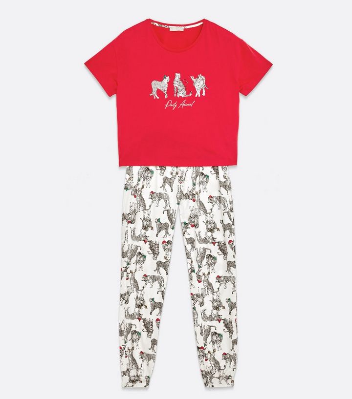 Red Cheetah Party Animal Logo Matching Family Christmas Pyjama Set | New  Look