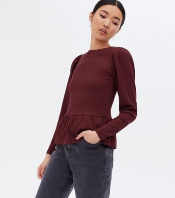 Burgundy peplum top Clearance