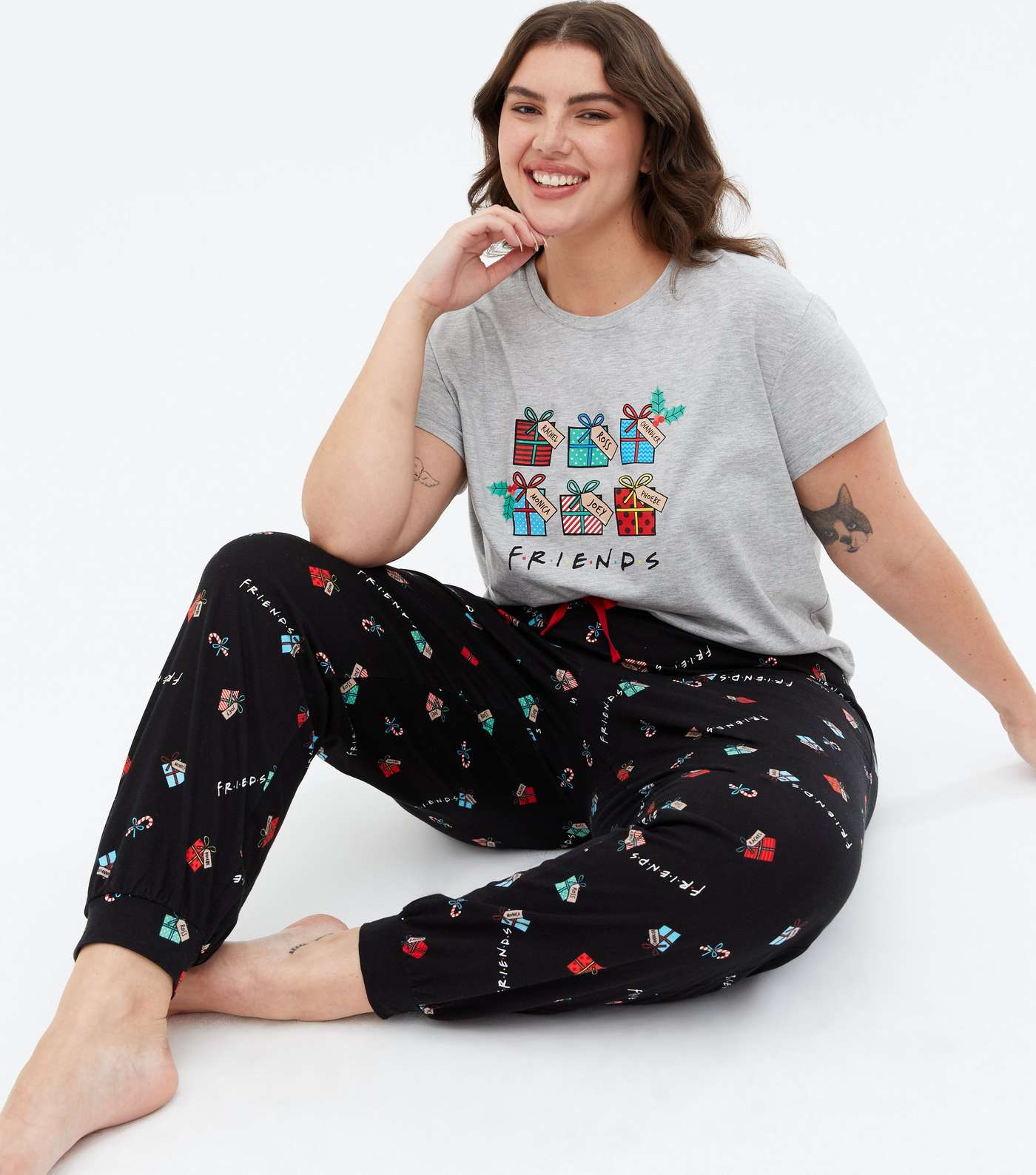 Curves Grey Christmas Friends Logo Jogger Pyjama Set