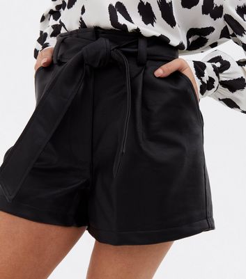 Petite Black Leather-Look Tie Waist 