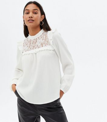 High neck shop lace blouse white