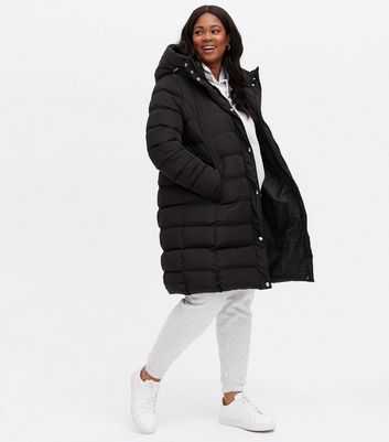 Blue Vanilla Curves Black Hooded Long Puffer Jacket