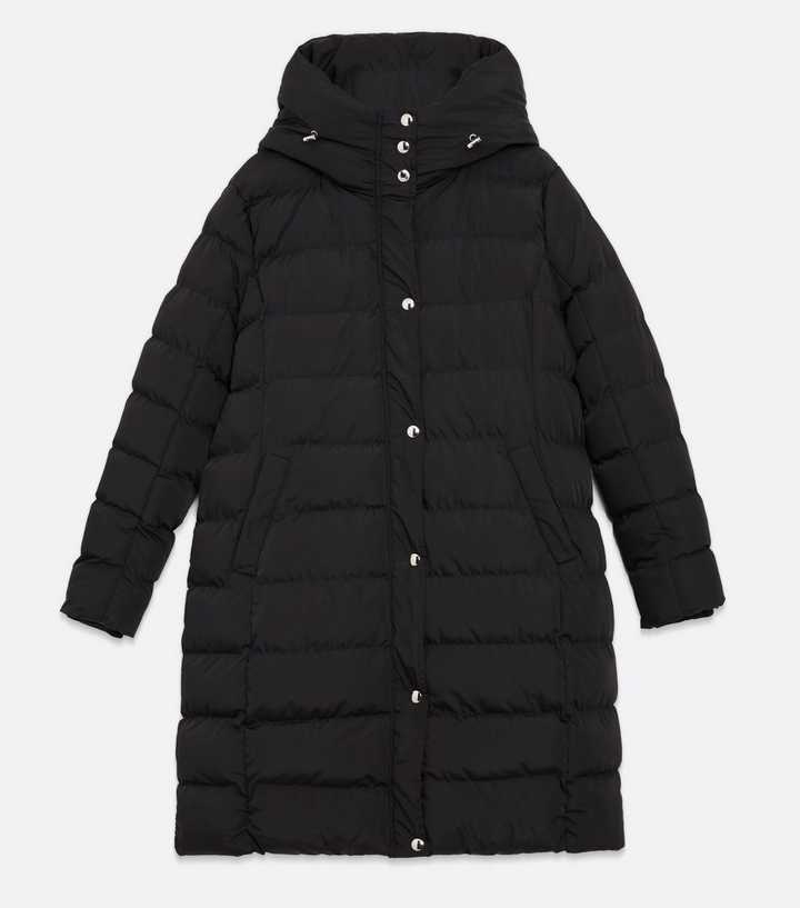 Blue Vanilla Curves Black Hooded Long Puffer Jacket