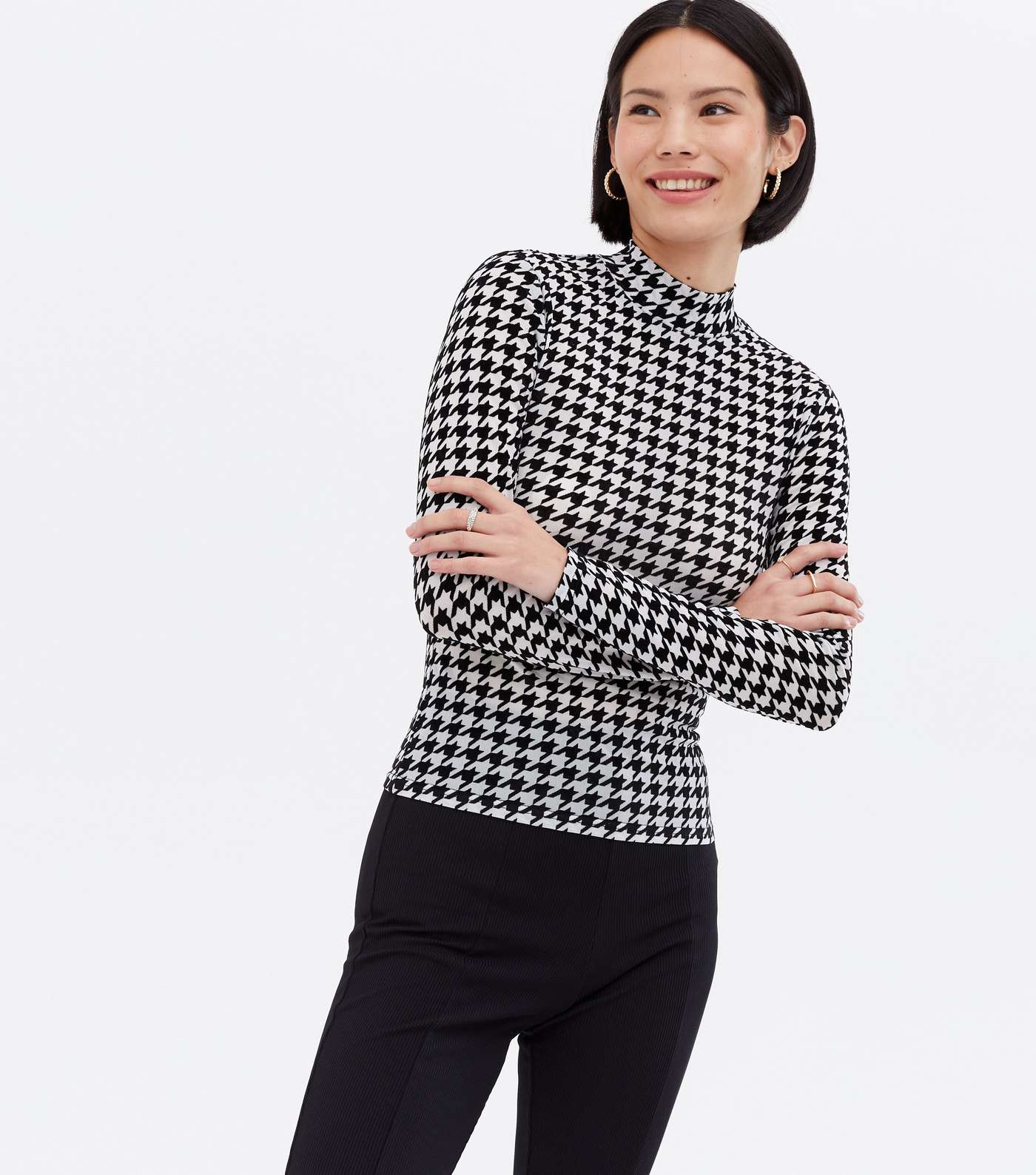 White Flocked Dogtooth Mesh High Neck Top Image 3