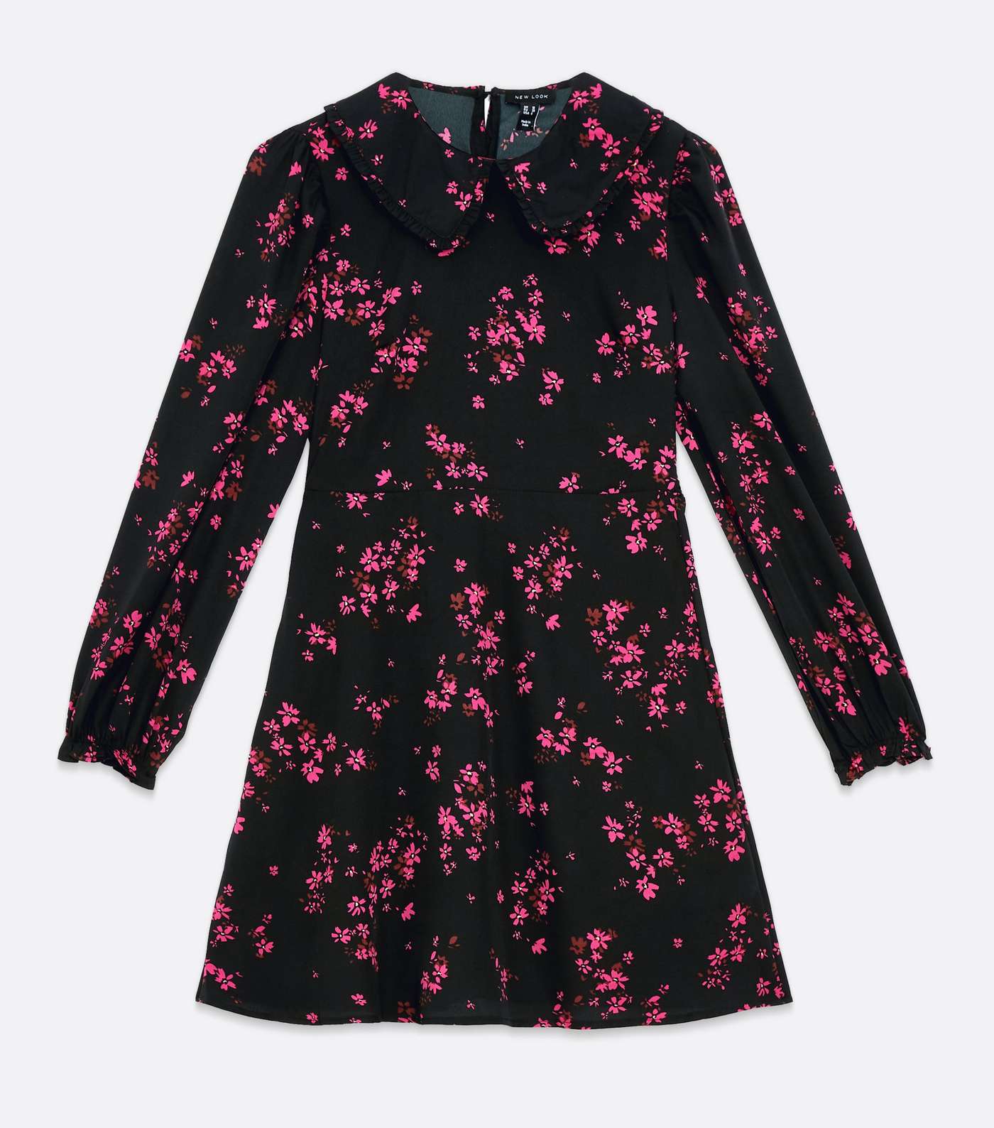 Black Ditsy Floral Frill Collar Mini Dress Image 5